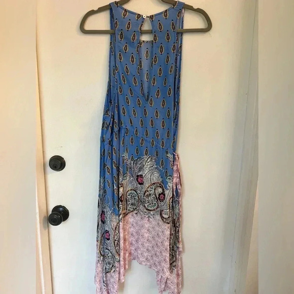 FREE PEOPLE RENDEZVOUS CREW NECK DRAWSTRING TANK DRESS BLUE COMBO large - Picture 3 of 6